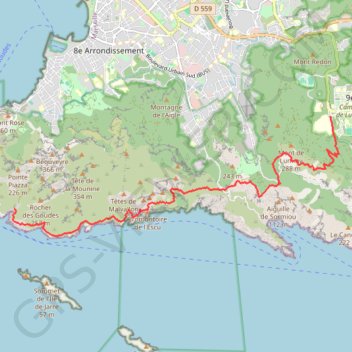Itinéraire Une traversée de Luminy jusqu'à Callelongue par les cols - Les Calanques, distance, dénivelé, altitude, carte, profil, trace GPS