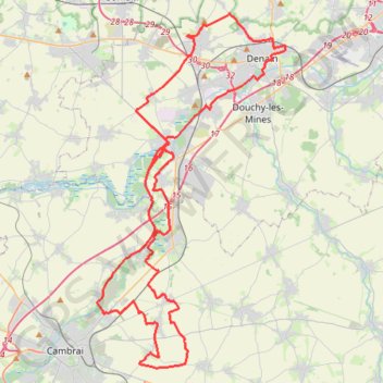 Itinéraire Denain - Escaudoeuvres, distance, dénivelé, altitude, carte, profil, trace GPS