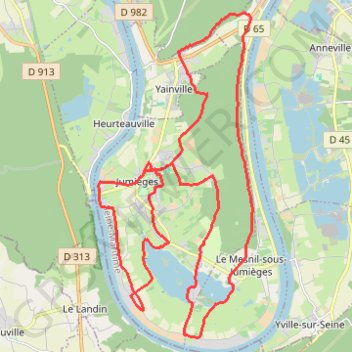 Itinéraire Rando Autour de Jumièges, distance, dénivelé, altitude, carte, profil, trace GPS