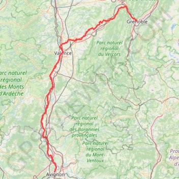 Itinéraire Villeneuve-lès-Avignon (30400), Gard, Occitanie, France - Grenoble (38000-38100), Isère, Auvergne-Rhône-Alpes, France, distance, dénivelé, altitude, carte, profil, trace GPS