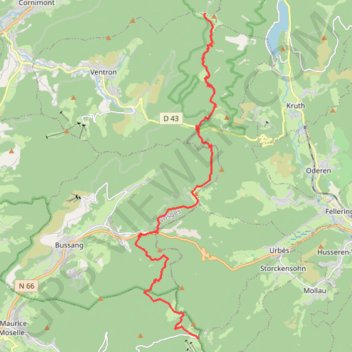 Itinéraire Rouge Gazon - Bussang - Col d'Oderen - Ventron, distance, dénivelé, altitude, carte, profil, trace GPS