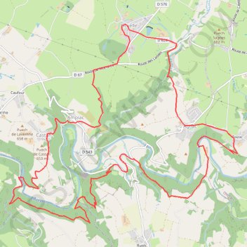 Itinéraire Druelle - Agnac - Castan - Ampiac, distance, dénivelé, altitude, carte, profil, trace GPS