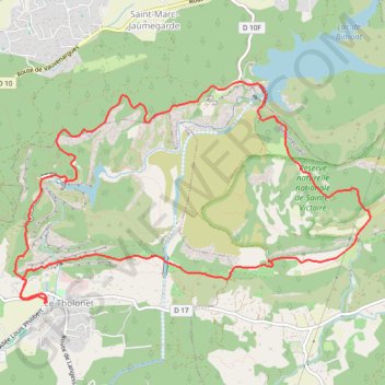 Itinéraire Lac de bimont par le Tholonet, distance, dénivelé, altitude, carte, profil, trace GPS