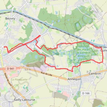 Itinéraire Beuvry, distance, dénivelé, altitude, carte, profil, trace GPS