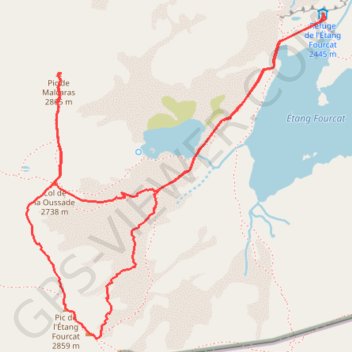 Itinéraire Pic Malcaras et Pic Etang Fourcat, distance, dénivelé, altitude, carte, profil, trace GPS