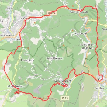 Itinéraire Boucle Ganges - Le Vigan - Ganges, distance, dénivelé, altitude, carte, profil, trace GPS
