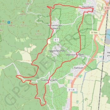 Itinéraire Éguisheim, Marbach, Gueberschwihr, Obermorschwihr, distance, dénivelé, altitude, carte, profil, trace GPS