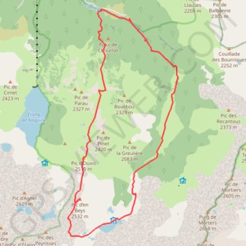 Itinéraire Pic d'en Beys et pic d'Ouxis depuis le Fanguil, distance, dénivelé, altitude, carte, profil, trace GPS