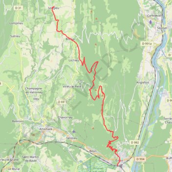 Itinéraire Songieu-Culoz, distance, dénivelé, altitude, carte, profil, trace GPS
