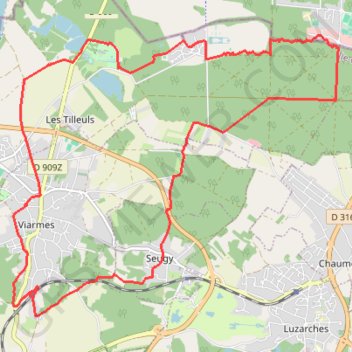 Itinéraire Viarmes - rando de l'eau des moines, la Theve et l'Ysieux, distance, dénivelé, altitude, carte, profil, trace GPS