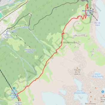 Itinéraire Du Plan de l'Aiguille à la gare du Montenvers, distance, dénivelé, altitude, carte, profil, trace GPS