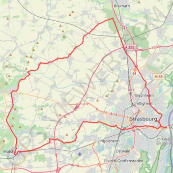 Itinéraire Voie 2DB-B81 - Strasbourg - Reitwiller - Molsheim - Strasbourg, distance, dénivelé, altitude, carte, profil, trace GPS