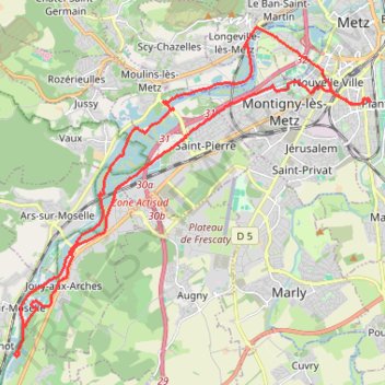 Itinéraire Vélo Metz - Moulins - Corny, distance, dénivelé, altitude, carte, profil, trace GPS