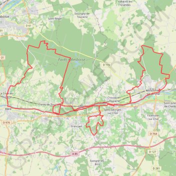 Itinéraire Fôrets de Montrichard et forêt d'Amboise, distance, dénivelé, altitude, carte, profil, trace GPS