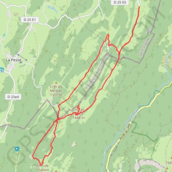 Itinéraire Cret au Merle et Cret de Chalam depuis les 3 Cheminées, distance, dénivelé, altitude, carte, profil, trace GPS