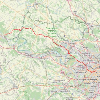 Itinéraire 1S Cité Lemercier (Paris) - Route de Giverny (Vernon), distance, dénivelé, altitude, carte, profil, trace GPS