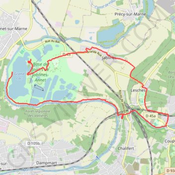 Itinéraire Jablines -Lesches, distance, dénivelé, altitude, carte, profil, trace GPS
