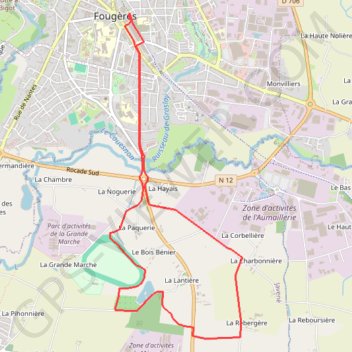 Itinéraire Fougères, distance, dénivelé, altitude, carte, profil, trace GPS