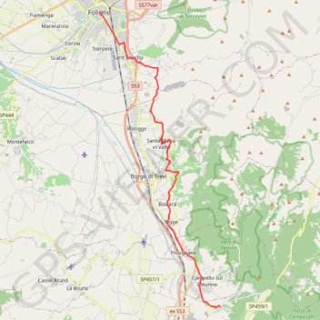 Itinéraire De Preta à Foligno, distance, dénivelé, altitude, carte, profil, trace GPS