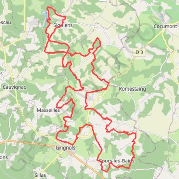 Itinéraire De Sigalens à Grignols, distance, dénivelé, altitude, carte, profil, trace GPS