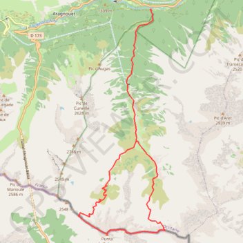 Itinéraire Pic de Marty Caberrou depuis le pont du Moudang, distance, dénivelé, altitude, carte, profil, trace GPS