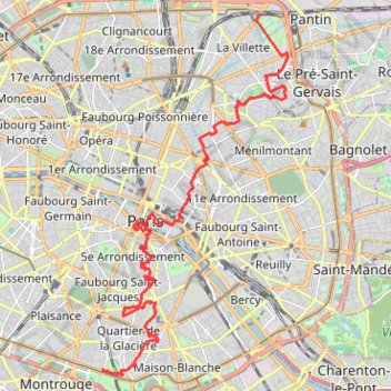 Itinéraire Paris à pied (Nord-Sud), distance, dénivelé, altitude, carte, profil, trace GPS