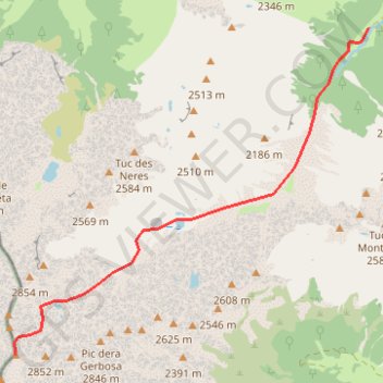 Itinéraire Cap deth Hòro par le val de Riu Nere, distance, dénivelé, altitude, carte, profil, trace GPS