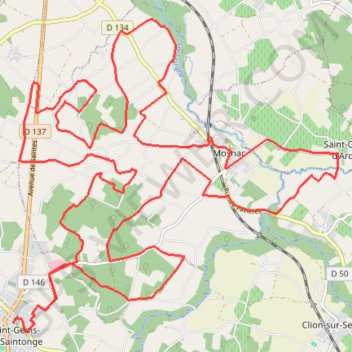 Itinéraire St Genis de saintonge 35 kms, distance, dénivelé, altitude, carte, profil, trace GPS