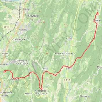 Itinéraire Saint-Amour - Pimorin, distance, dénivelé, altitude, carte, profil, trace GPS