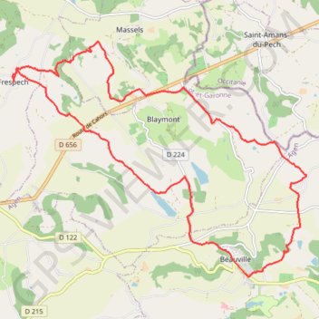 Itinéraire Boucle Frespech-Beauville, distance, dénivelé, altitude, carte, profil, trace GPS