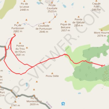 Itinéraire Pointe des Trois Comtes, pic de Bentéfarine et pic Près de Puntussan depuis l'Artigue, distance, dénivelé, altitude, carte, profil, trace GPS