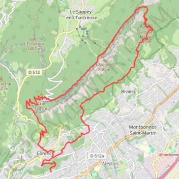 Itinéraire Mont du St Eynard Pas de la Branche Biviers, distance, dénivelé, altitude, carte, profil, trace GPS