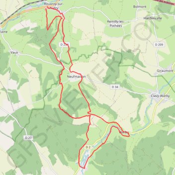 Itinéraire De Rouvroy sur Audry à Thin le Moutier, distance, dénivelé, altitude, carte, profil, trace GPS