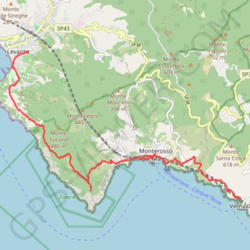 Itinéraire Levanto - Vernazza, distance, dénivelé, altitude, carte, profil, trace GPS