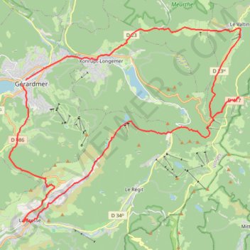 Itinéraire Gérardmer-schlucht, distance, dénivelé, altitude, carte, profil, trace GPS