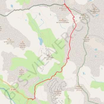 Itinéraire Pic de la Moulinière - Couloir SE (Cerces), distance, dénivelé, altitude, carte, profil, trace GPS