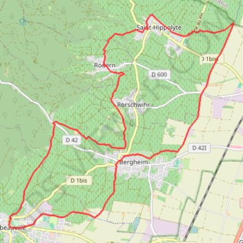 Itinéraire Ribeauvillé Bergheim, distance, dénivelé, altitude, carte, profil, trace GPS