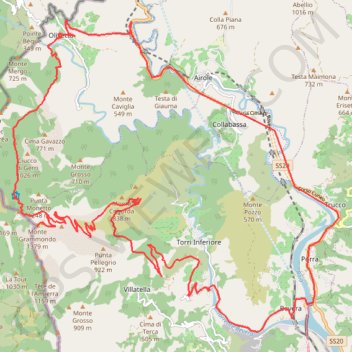 Itinéraire Monte Grammondo-Olivetta, distance, dénivelé, altitude, carte, profil, trace GPS