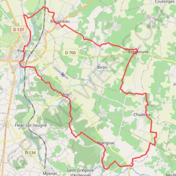 Itinéraire Echebrune, distance, dénivelé, altitude, carte, profil, trace GPS
