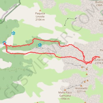 Itinéraire Mallo de Acherito depuis le refuge de Linza, distance, dénivelé, altitude, carte, profil, trace GPS