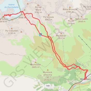 Itinéraire Piz Kesch, distance, dénivelé, altitude, carte, profil, trace GPS