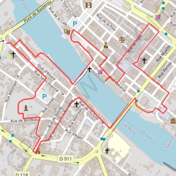 Itinéraire Villeneuve-sur-Lot, la visite de la Bastide - Pays de la vallée du Lot, distance, dénivelé, altitude, carte, profil, trace GPS