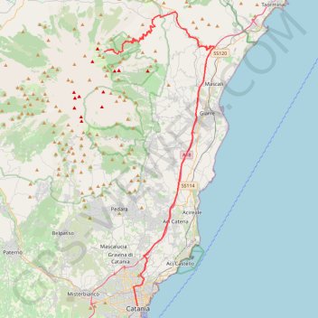 Itinéraire Terdav - Eoliennes - J7 - Transfert de l'Etna à Catane, distance, dénivelé, altitude, carte, profil, trace GPS