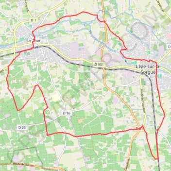 Itinéraire Balade sur les rives de la Sorgue - Le Thor, distance, dénivelé, altitude, carte, profil, trace GPS