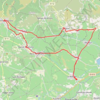 Itinéraire La redorte a travers minervois, distance, dénivelé, altitude, carte, profil, trace GPS