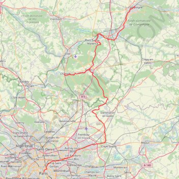 Itinéraire Paris (75000-75116), Île-de-France, France - Compiègne (60200), Oise, Hauts-de-France, France, distance, dénivelé, altitude, carte, profil, trace GPS