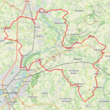 Itinéraire Gavere - Zwalm - Eine - Huise, distance, dénivelé, altitude, carte, profil, trace GPS
