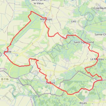 Itinéraire Damvix 36 kms, distance, dénivelé, altitude, carte, profil, trace GPS
