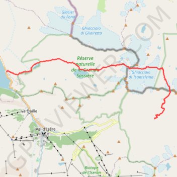 Itinéraire Prariond - Villaret du Nial par les cols de Fons et de la Tsanteleina, distance, dénivelé, altitude, carte, profil, trace GPS