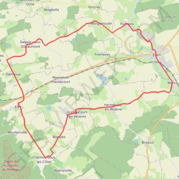 Itinéraire Le couarail au fil de l'eau - Etain, distance, dénivelé, altitude, carte, profil, trace GPS